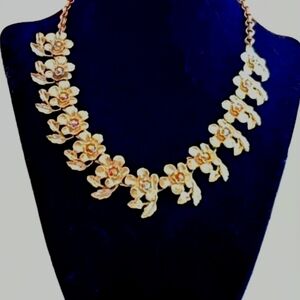 JUDY LEE SIGNED Golden Flower  Necklace Collar Choker Rainbow Rhinestones
